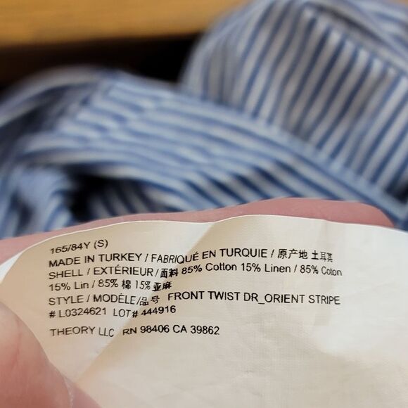 Theory Blue Striped Front Twist Linen Blend T-Shirt Dress Size Small - Picture 8 of 9